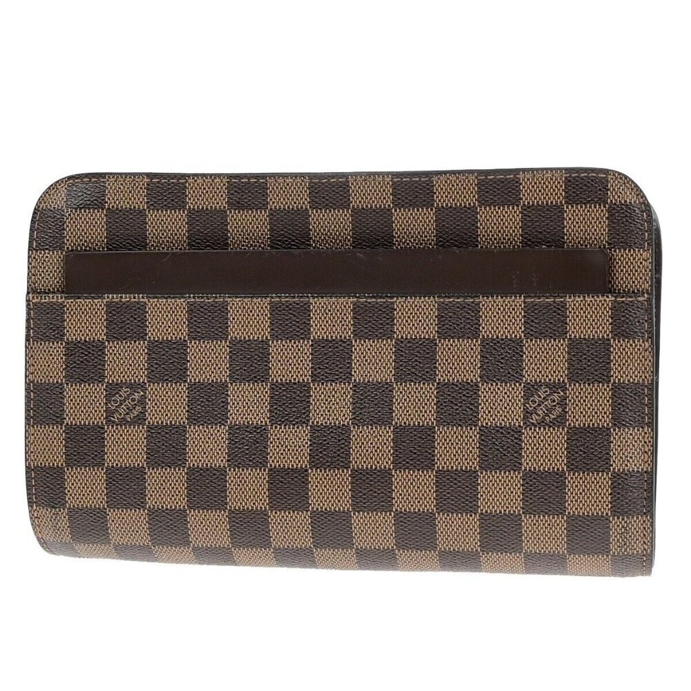 LOUIS VUITTON Saint Louis Clutch Bag Damier Ebene Leather Brown